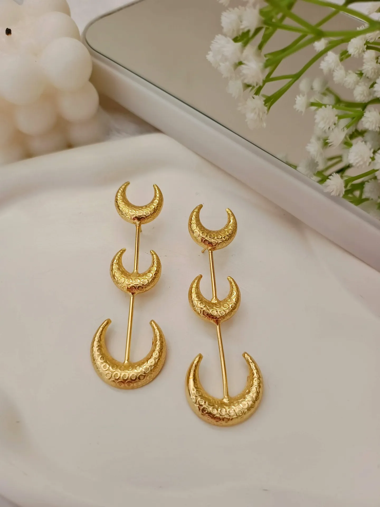 Golden Crescent Moon Dangle Earrings