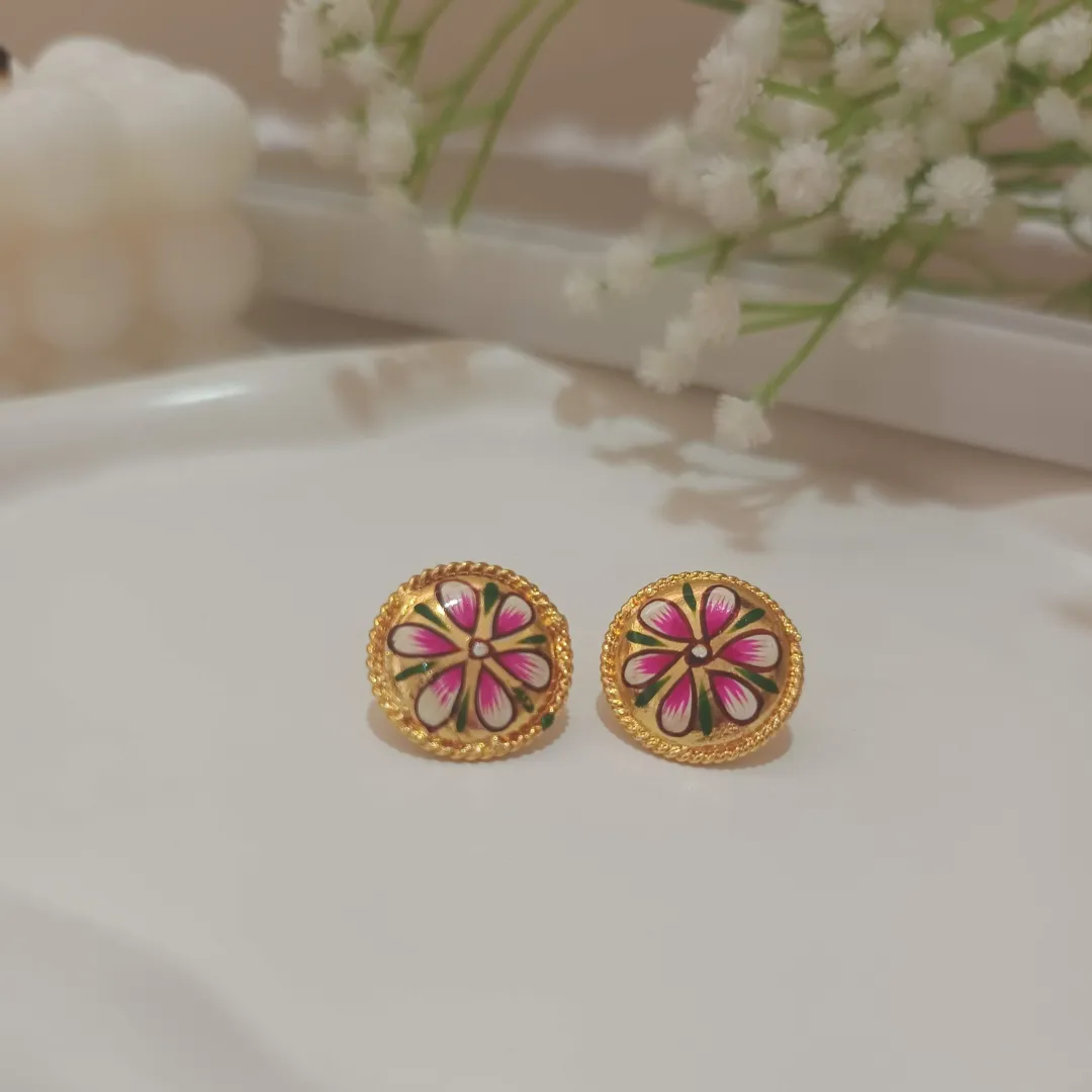 Gold and pink flower earrings